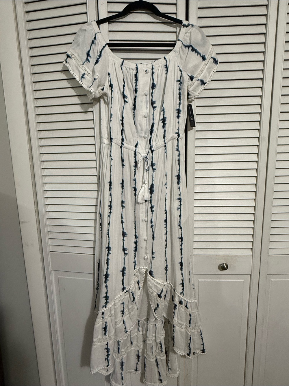 INC International Concepts White Maxi Dress with Navy Stripes